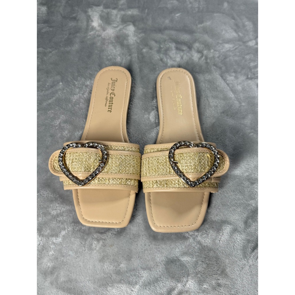 Juicy Couture Zapphire Heart Rhinestone Buckle Sandals 8.5 Coquette Soft Girl